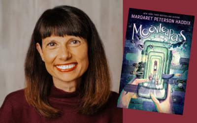 Author Margaret Peterson Haddix and her book Moonleapers