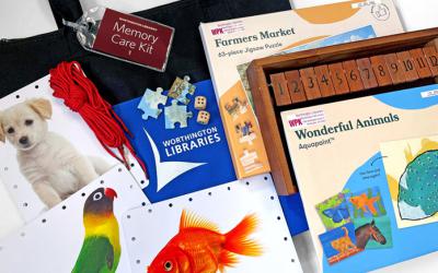 Contents of Memory Care Kit, including puzzles, crafts and games