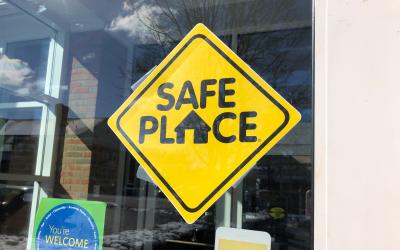 Safe Place sign on library door