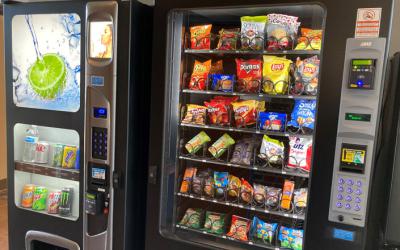 View of beverage and snack vending machines