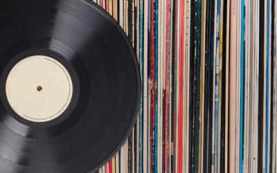Vinyl record and spines of LPs
