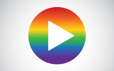 Rainbow-colored play button