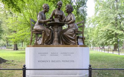 Monument showing bronze sculpture of Sojourner Truth, Susan B. Anthony and Elizabeth Cady Stanton